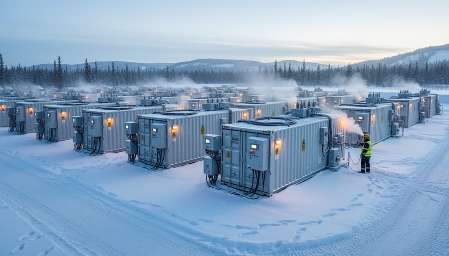 Industrial battery energy storage facility in winter mountain environment